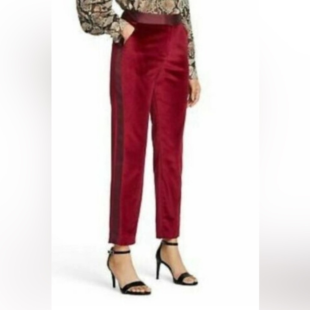 Altuzarra For Target Crimson Red Velvet Tuxedo Ankle Cropped Pants Size 2 - Picture 3 of 7